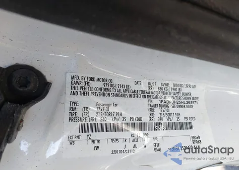 2017 Ford Focus Sel из США, поврежденный, VIN 1FADP3H25HL265971